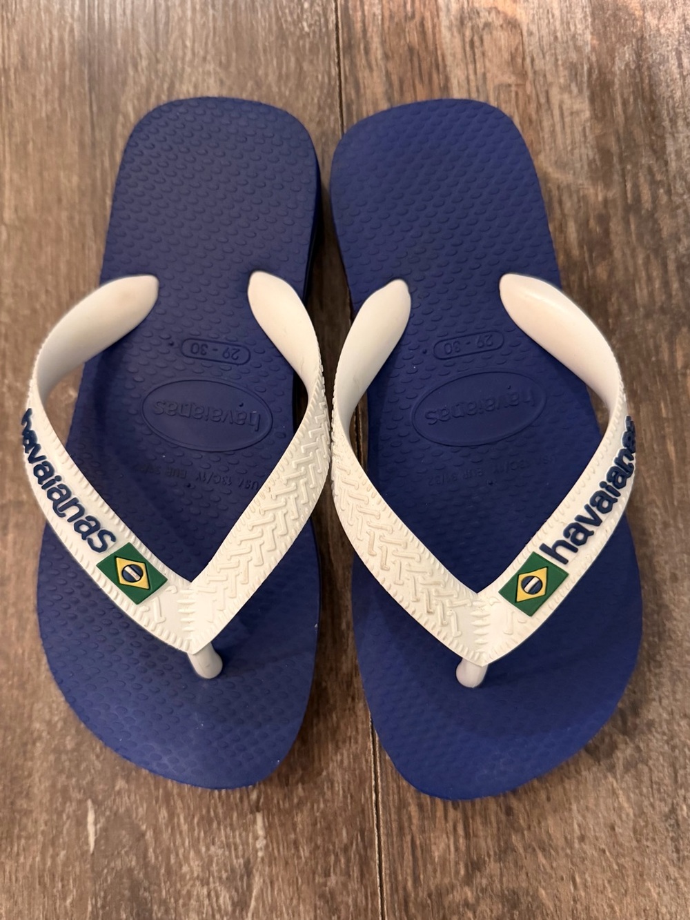 Havaianas Blue and White Kids Flip Flops with Brazilian Flag